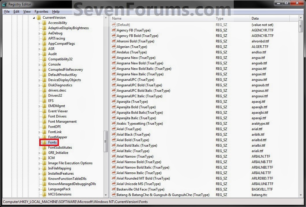 Xóa font với registry